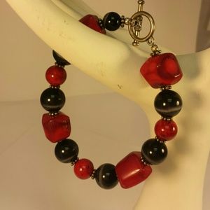Red Bamboo Coral & fiber optic bead bracelet