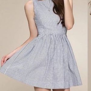 White Navy Seersucker Sun Dress
