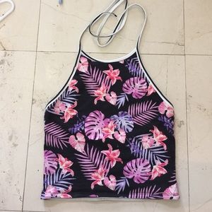 Pink Tropical / Stripe Printed Reversible Halter