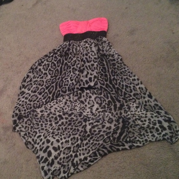 Pink and cheetah print high low strapless dress