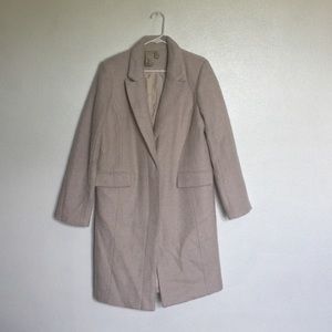 Beige Mock Wool Knee Length Trench Coat