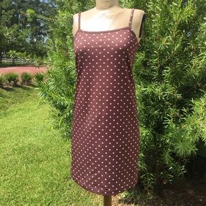 ATHLETA Dress!chocolate with pink polka dots! Med.