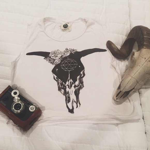 Cow Skull baison cotton on crop top