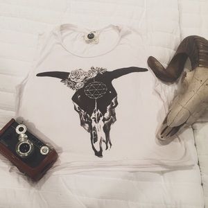 Cow Skull baison cotton on crop top