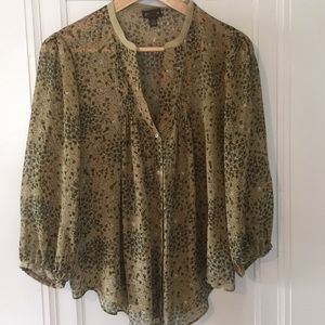 Anthropologie moss green silk blouse size 6