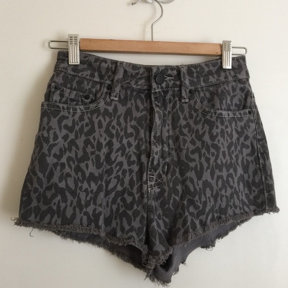 Printed Denim High Rise Cheeky Shorts from UO