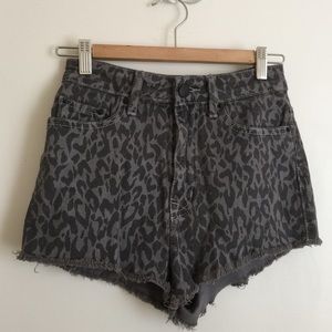 Printed Denim High Rise Cheeky Shorts from UO