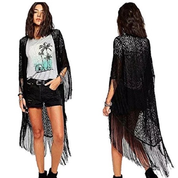 NWT Floral bohemian fringe long cardigan - Picture 2 of 4