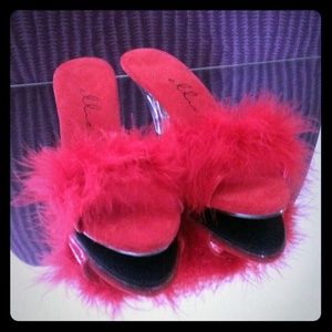 BEST Buy! Elle Red Velvet Feathery Slip-ons