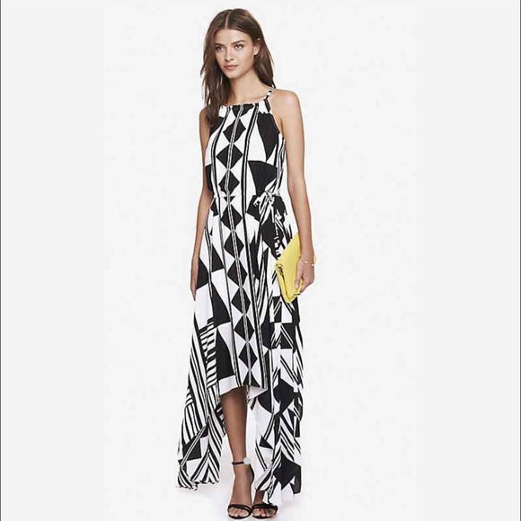 Express geo print handkerchief hem maxi dress
