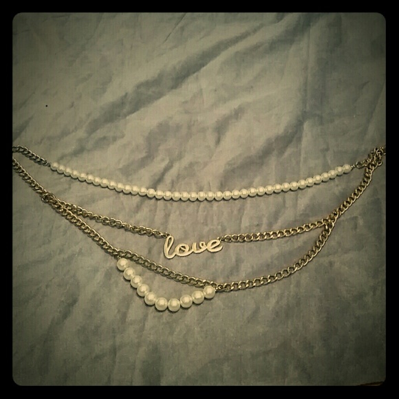 3 layer pearl and Love necklace