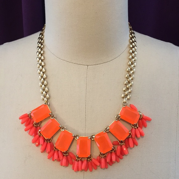 J Crew Necklace, Gold and Neon Orange Colors
