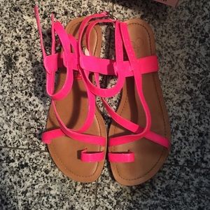 Neon pink flat Jessica Simpson sandals