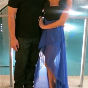 Blue and black hi low dress
