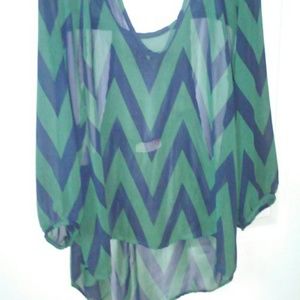 Navy Blue and green long sleeved chevron shirt.
