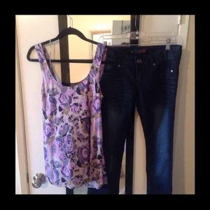 Free people large top & guess jeans size 28 bundle