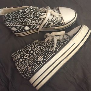 black and white tribal urban platform sneakers