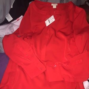 Red J. Crew, 3/4 button down long sleeve top