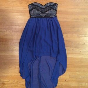 Strapless blue high low dress