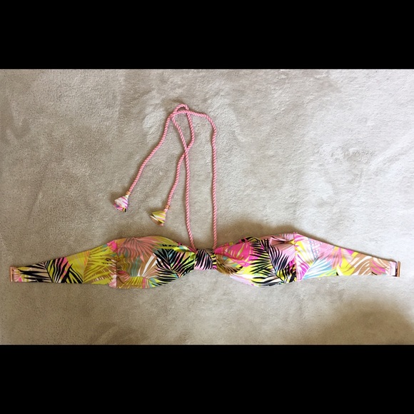 Tropical Bandeau Bikini Top w/ Rope Tassel Straps - Picture 2 of 4