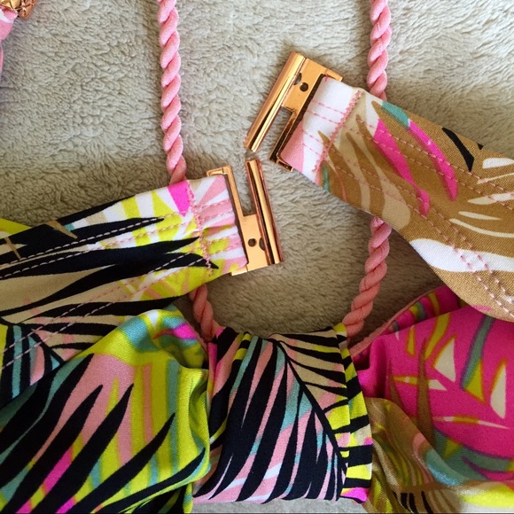 Tropical Bandeau Bikini Top w/ Rope Tassel Straps - Picture 3 of 4