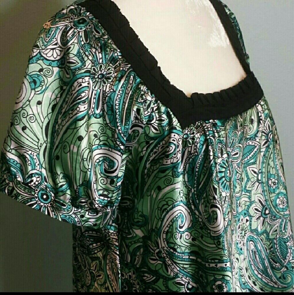 Spense Green Paisley Floral Top Petite XLP