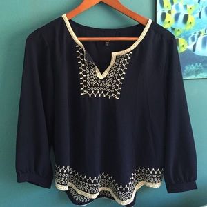 Dark blue and tan Long sleeve top