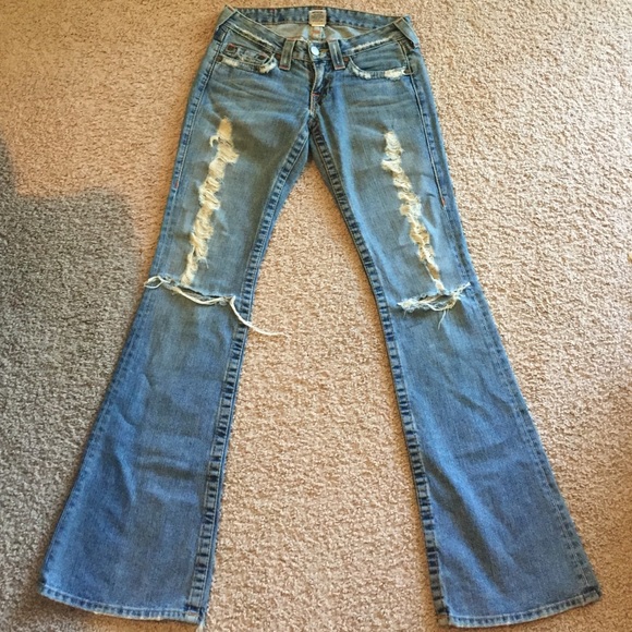 TRUE RELIGION distressed flare denim