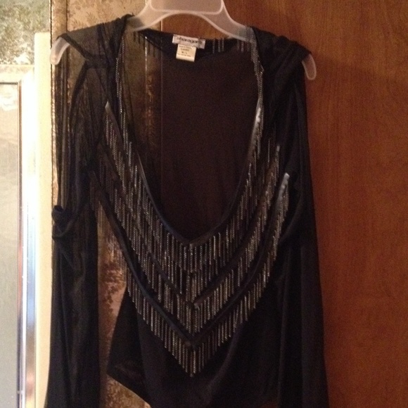 Sheer black shirt w metal fringe