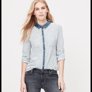 Loft chambray knit button down top