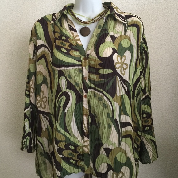 💕 E.K.DESIGNS MULTI PRINT DRESS TOP SZ L💕