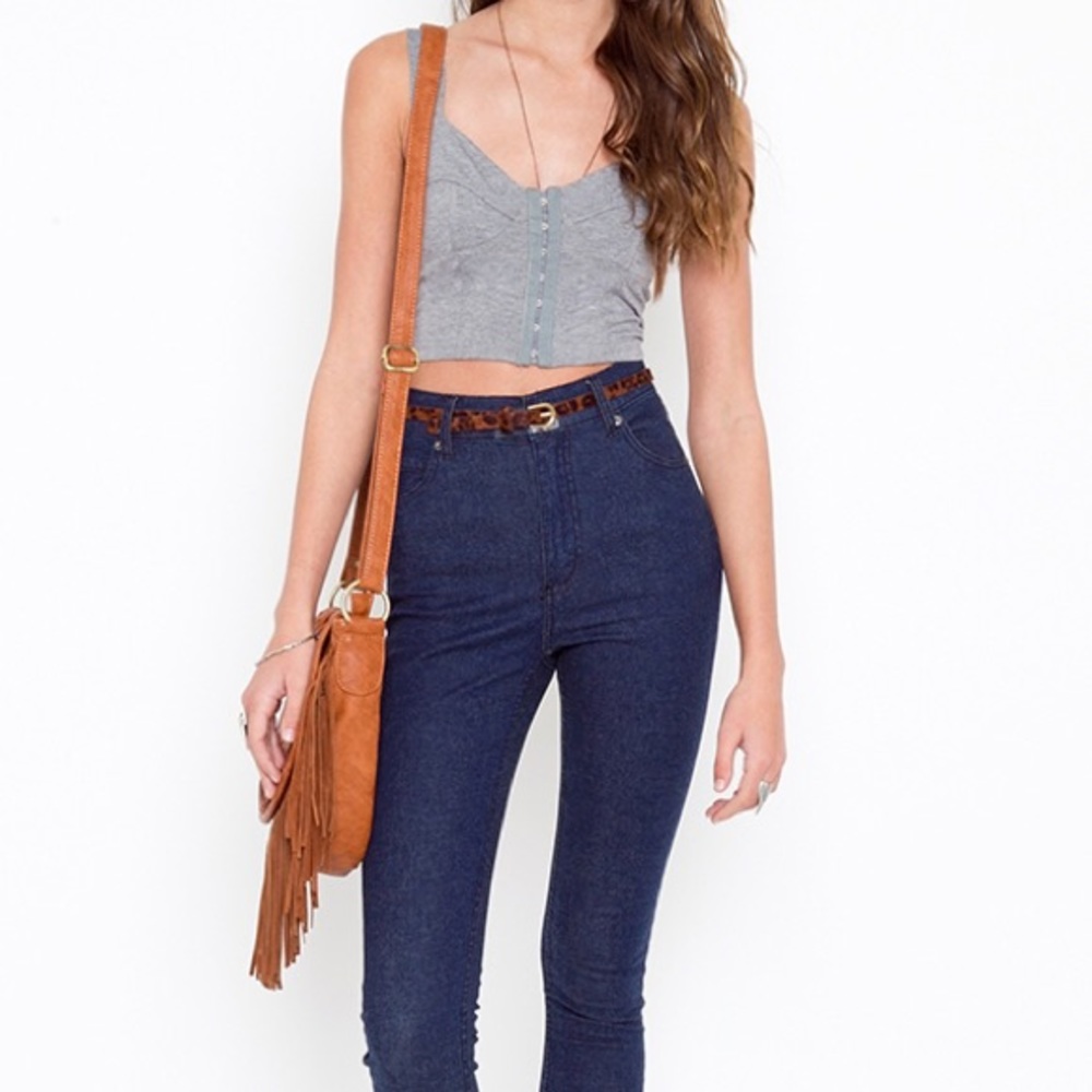 NEW MINKPINK Swayze Gray Crop Top Bustier Button Up Tank Size Small - Picture 1 of 5
