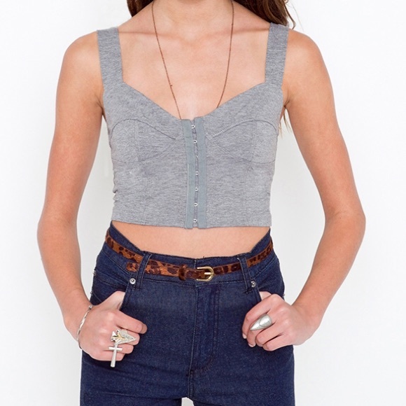 NEW MINKPINK Swayze Gray Crop Top Bustier Button Up Tank Size Small - Picture 2 of 5