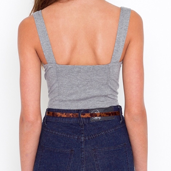 NEW MINKPINK Swayze Gray Crop Top Bustier Button Up Tank Size Small - Picture 3 of 5