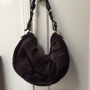 Brown suede leather hobo bag
