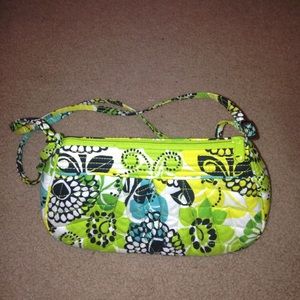 a green/blue/white/black purse