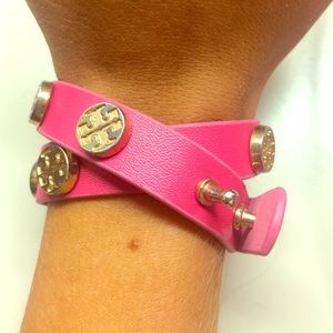 Tory Burch pink leather wrap bracelet