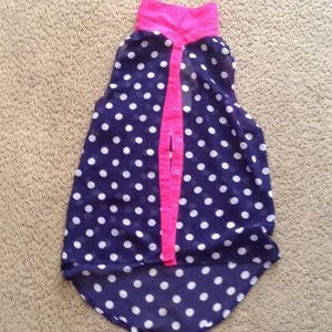 Kids Blue & white polka dot shirt with a pink seem
