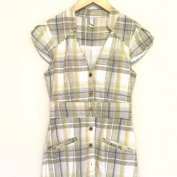 Free People Yellow Plaid Shirt Dress Size 4 Button