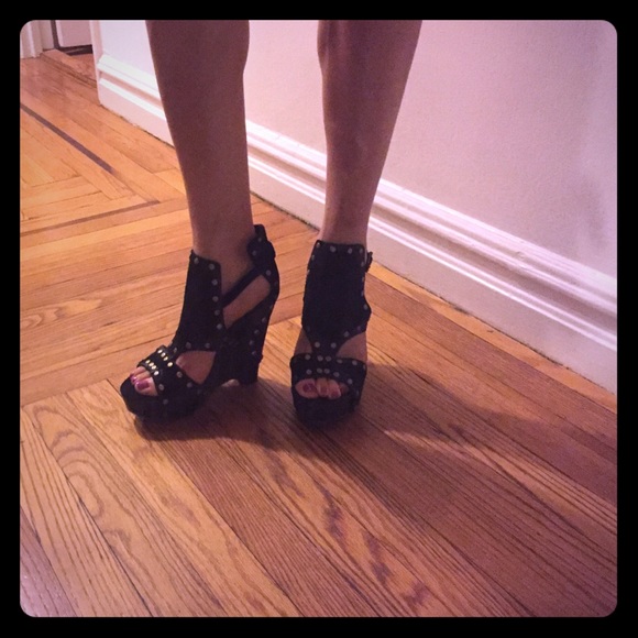 Ash black suede wedges