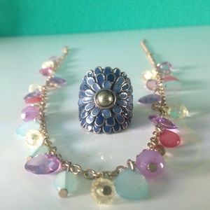 Beaded necklace and flower ring