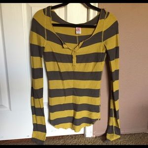 Mustard & brown Free People top
