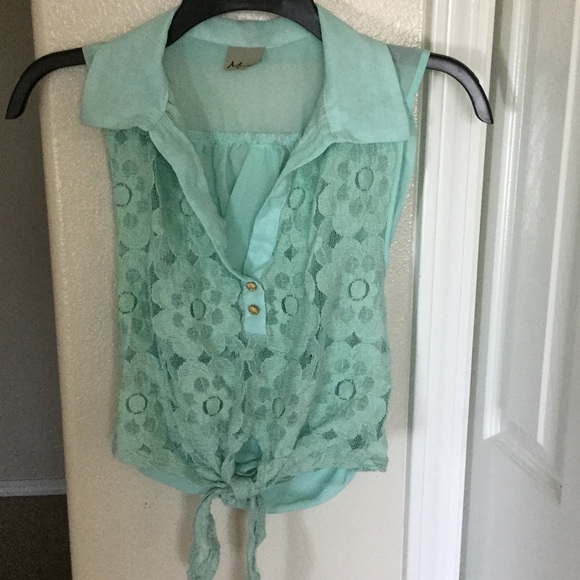 Teal floral lace top