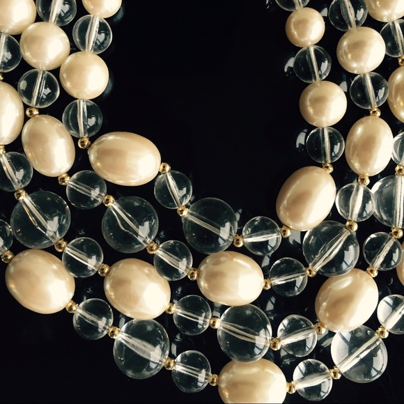 Faux Pearl & Clear Beads 4 Strands Necklace - Picture 6 of 8