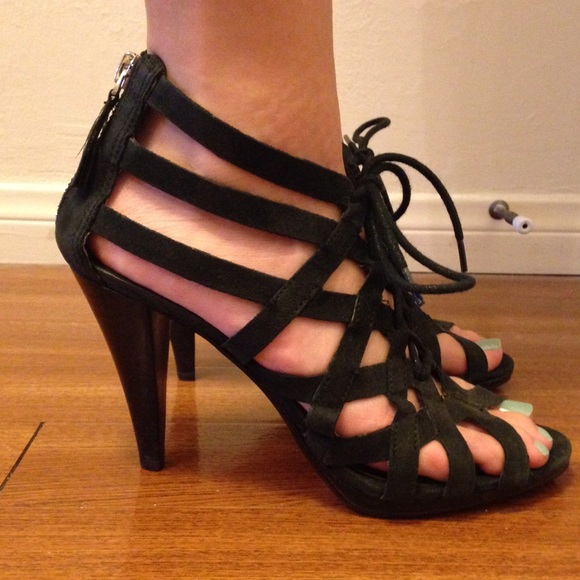 Nine West black cage lace-up heels