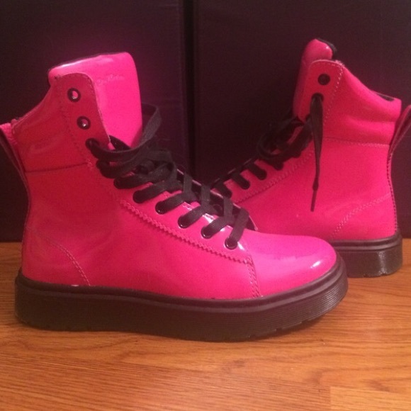 dr martens patent leather pink mix boots