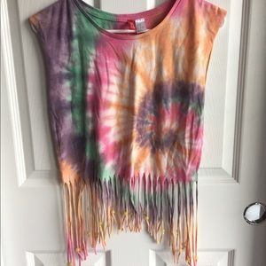 H&M tie dye fringe festival crop top size 4