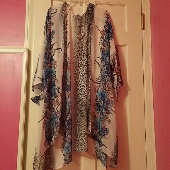 One Story sheer floral leopard print kimono top