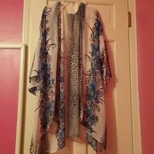 One Story sheer floral leopard print kimono top