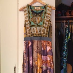 Burning Torch silk scarves dress, sz M